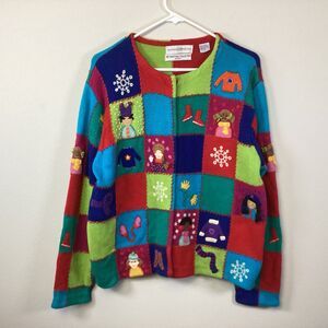 Marisa Christina Christmas Y2K Sweater XL 2000 Collection Dolls Patchwork VTG
